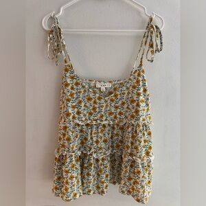 E&M Cream Floral Tie-Shoulder Tiered Tank